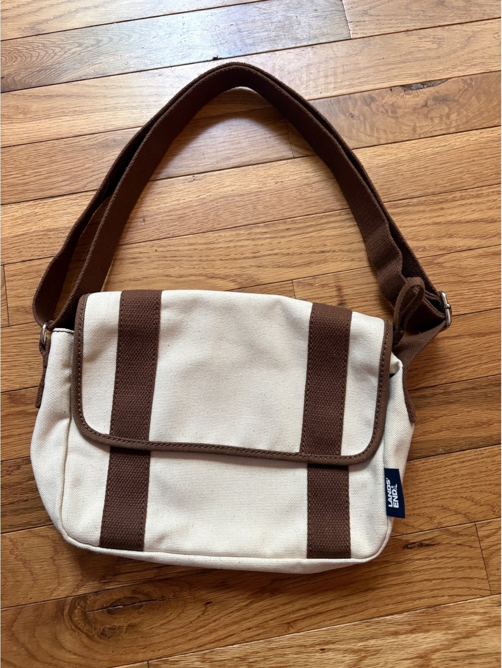 Lands' End Canvas Crossbody Bag with Brown Straps